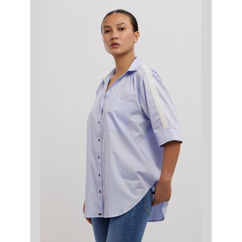 Pallavi Swadi Sky Blue White Ribbon Shirt