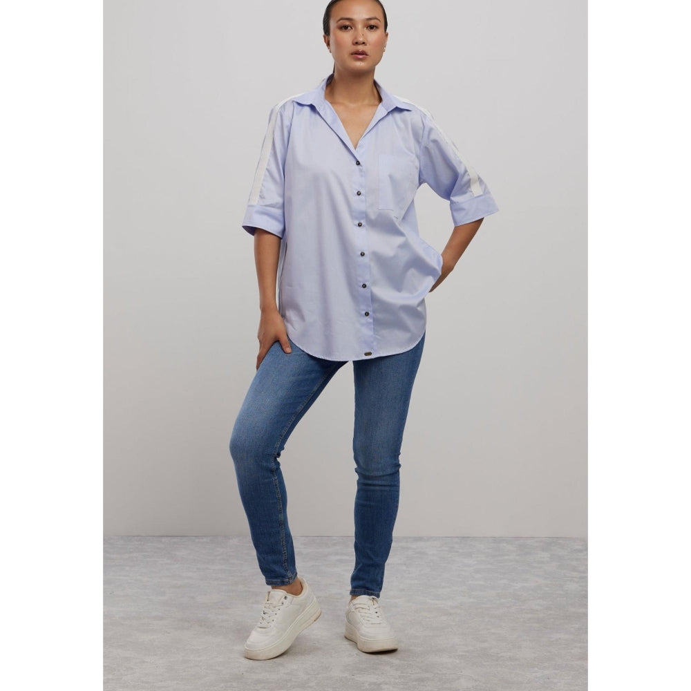 Pallavi Swadi Sky Blue White Ribbon Shirt