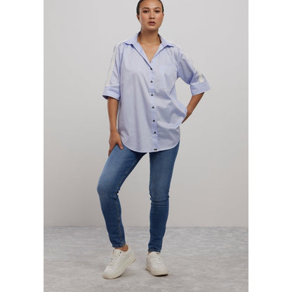Pallavi Swadi Sky Blue White Ribbon Shirt