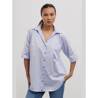 Pallavi Swadi Sky Blue White Ribbon Shirt