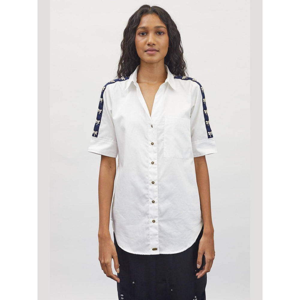 Pallavi Swadi White Dragonfly Swarovski Shirt
