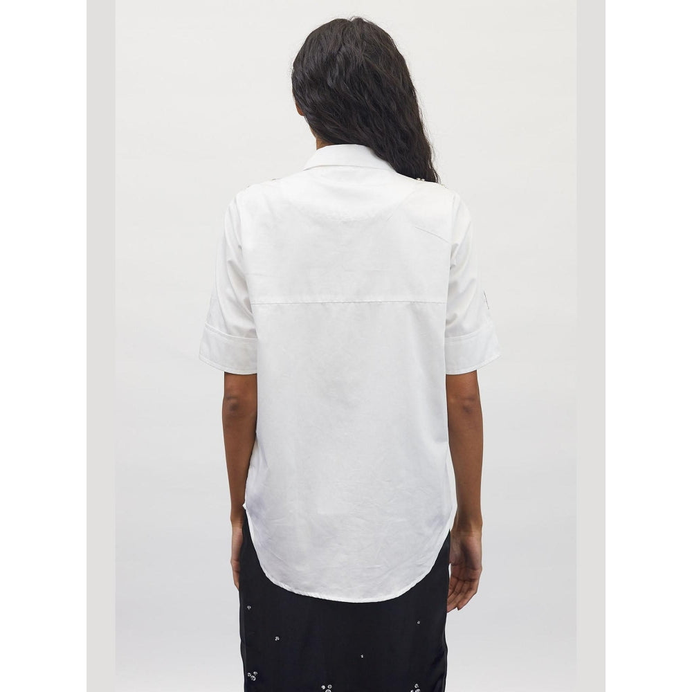 Pallavi Swadi White Dragonfly Swarovski Shirt