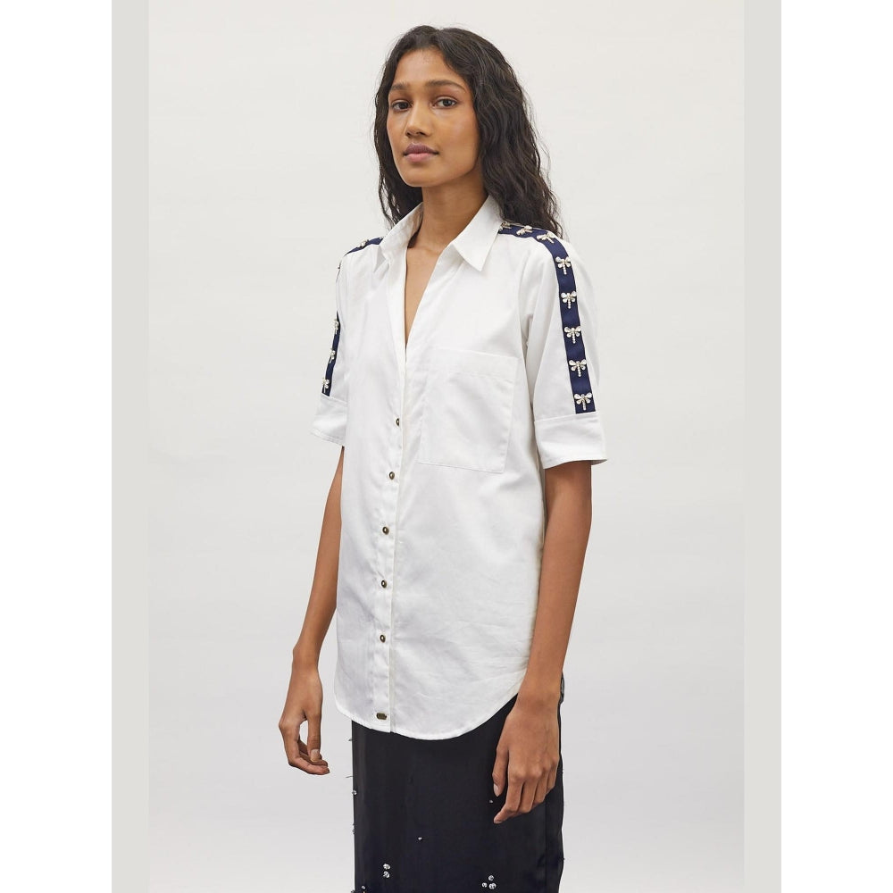 Pallavi Swadi White Dragonfly Swarovski Shirt
