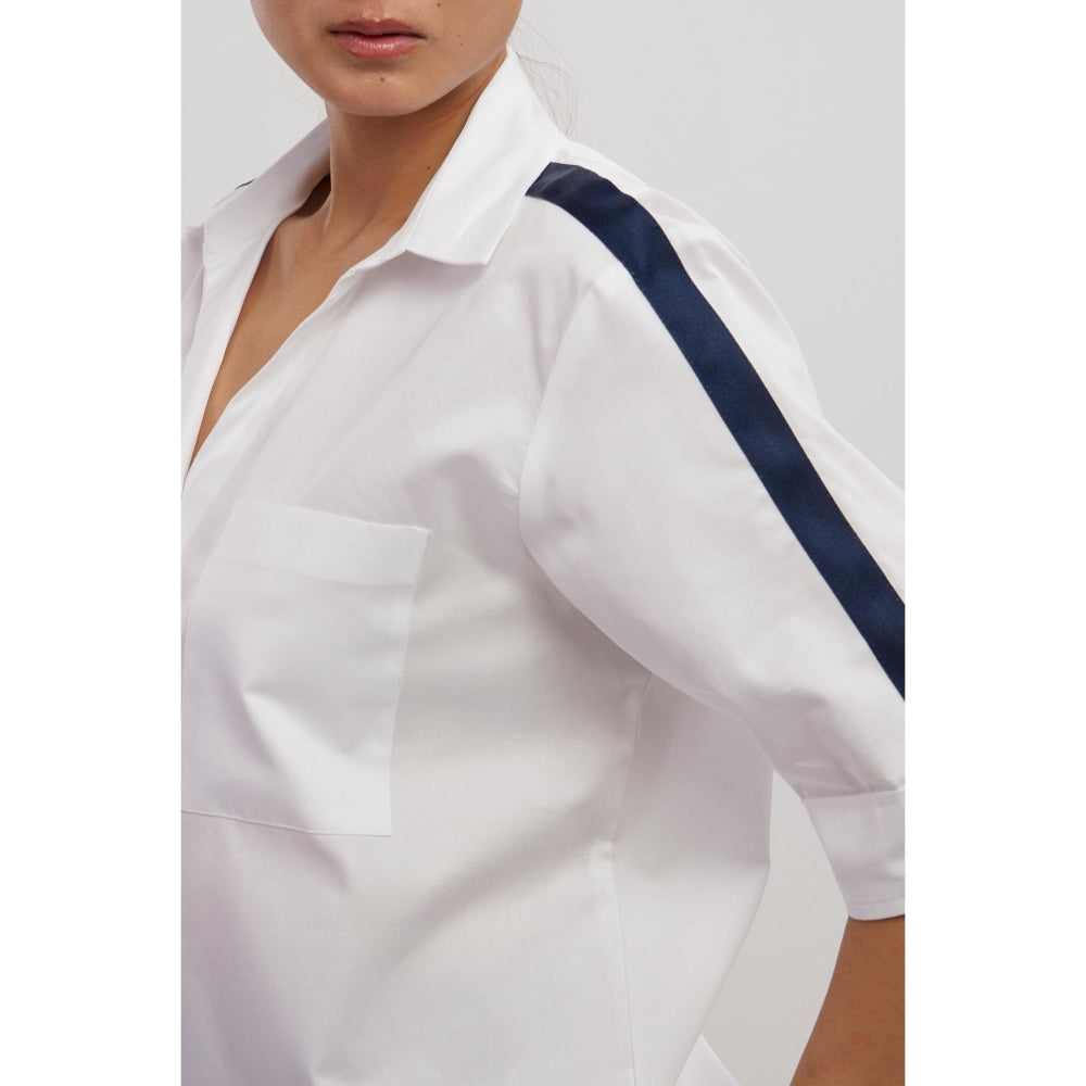 Pallavi Swadi White Navy Ribbon Shirt