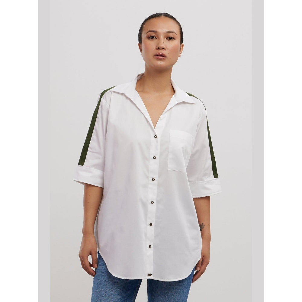 Pallavi Swadi White Olive Ribbon Shirt