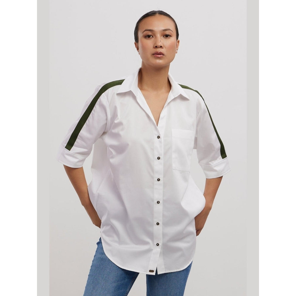 Pallavi Swadi White Olive Ribbon Shirt
