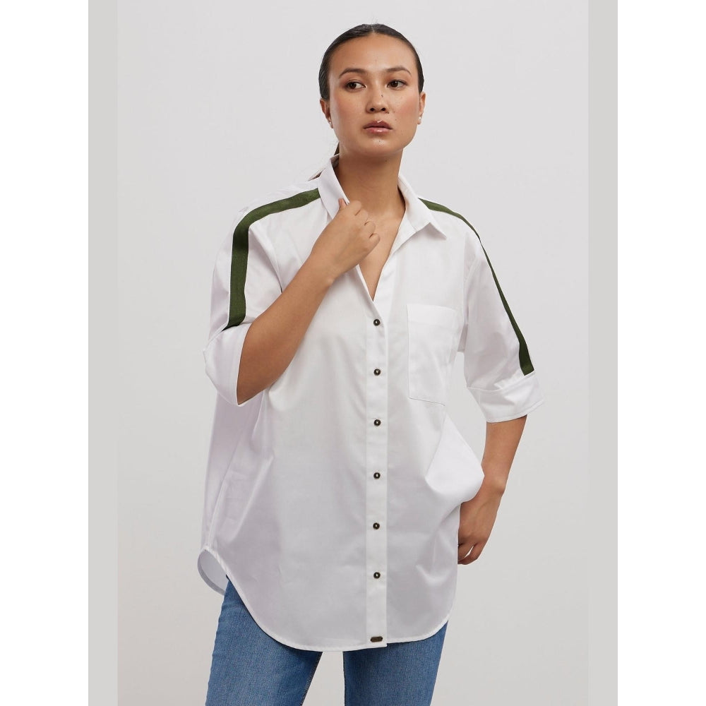 Pallavi Swadi White Olive Ribbon Shirt