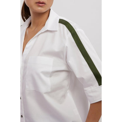 Pallavi Swadi White Olive Ribbon Shirt