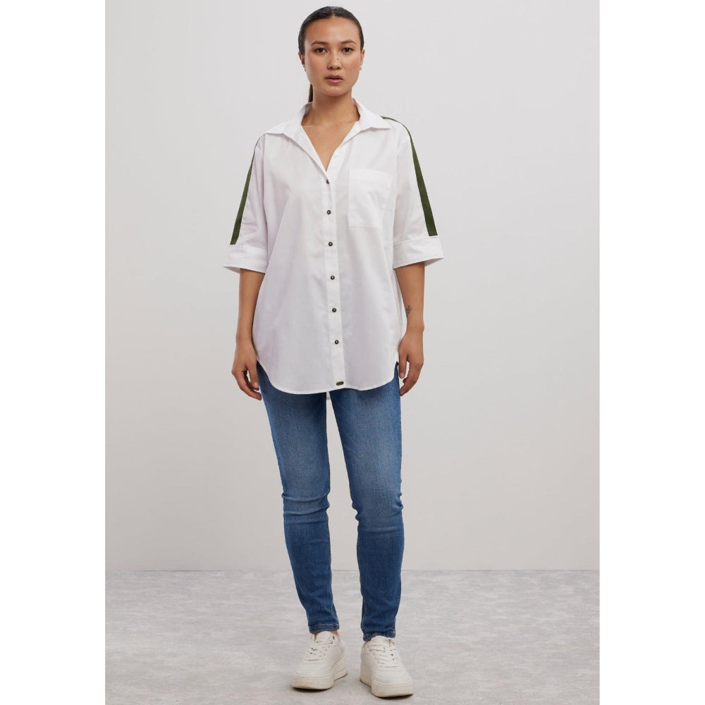 Pallavi Swadi White Olive Ribbon Shirt
