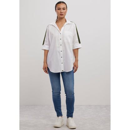 Pallavi Swadi White Olive Ribbon Shirt