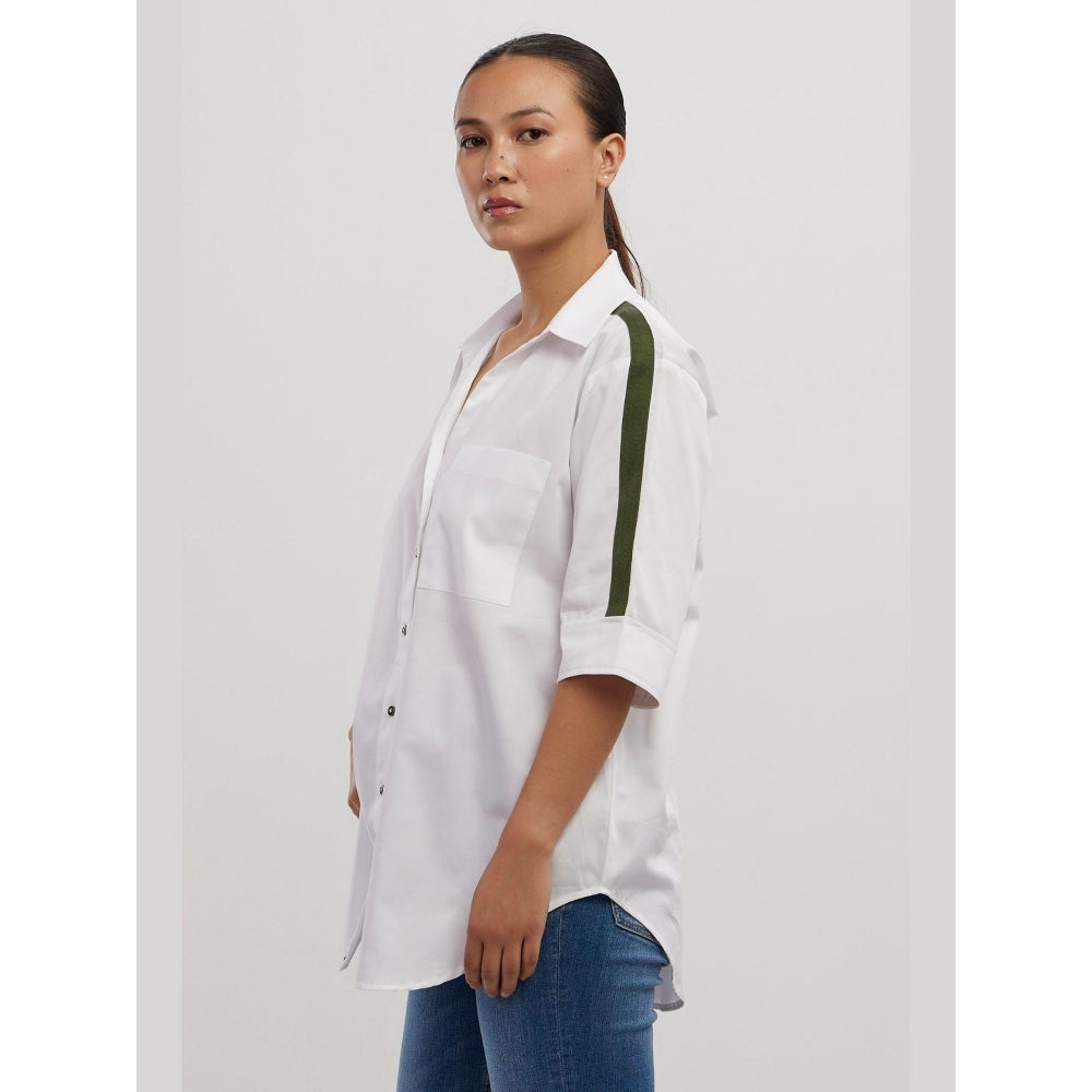 Pallavi Swadi White Olive Ribbon Shirt