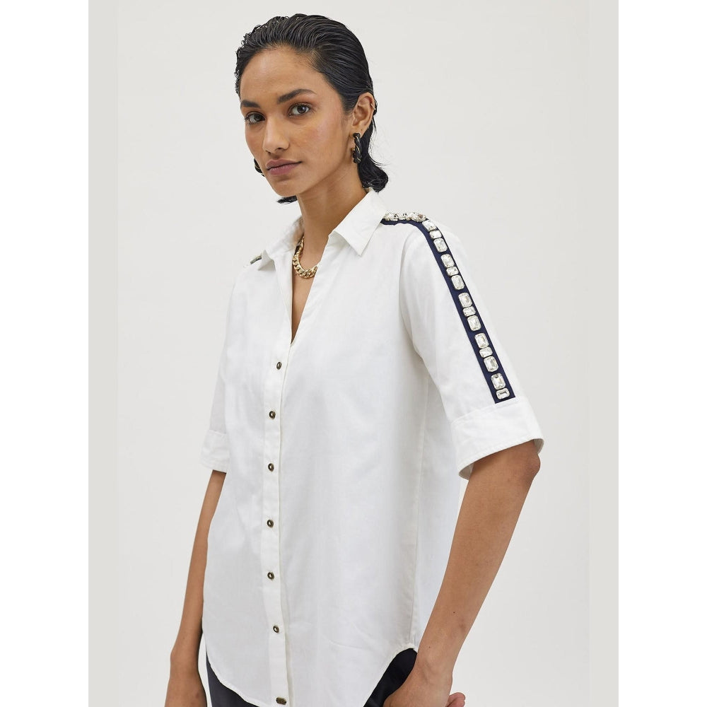 Pallavi Swadi White Rectangle Swarovski Ribbon Shirt