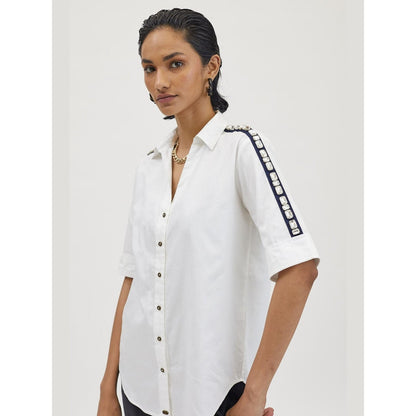 Pallavi Swadi White Rectangle Swarovski Ribbon Shirt