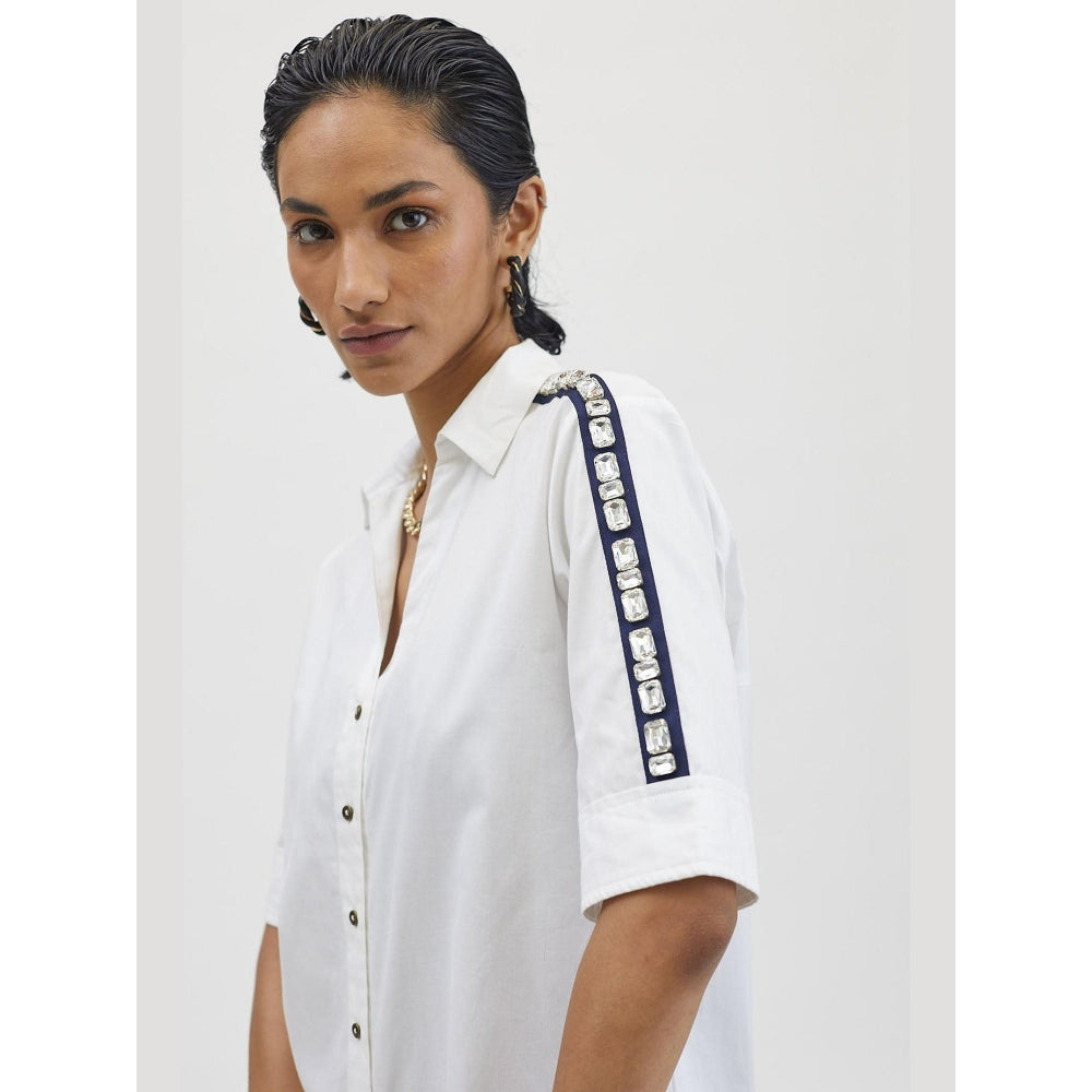 Pallavi Swadi White Rectangle Swarovski Ribbon Shirt