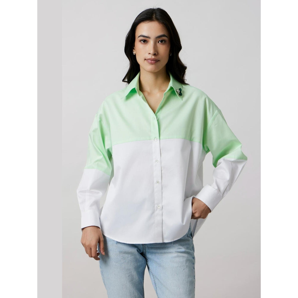Pallavi Swadi Lime Block Shirt with Swarovski Collar