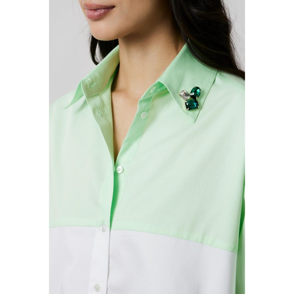 Pallavi Swadi Lime Block Shirt with Swarovski Collar
