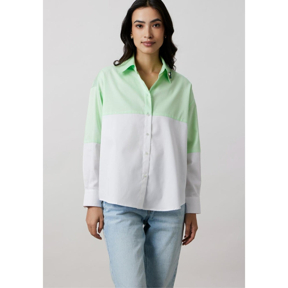 Pallavi Swadi Lime Block Shirt with Swarovski Collar