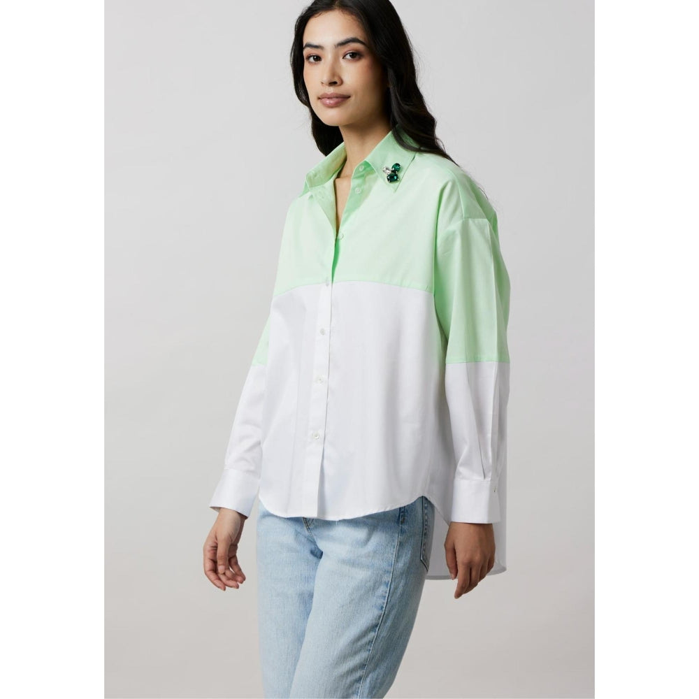 Pallavi Swadi Lime Block Shirt with Swarovski Collar