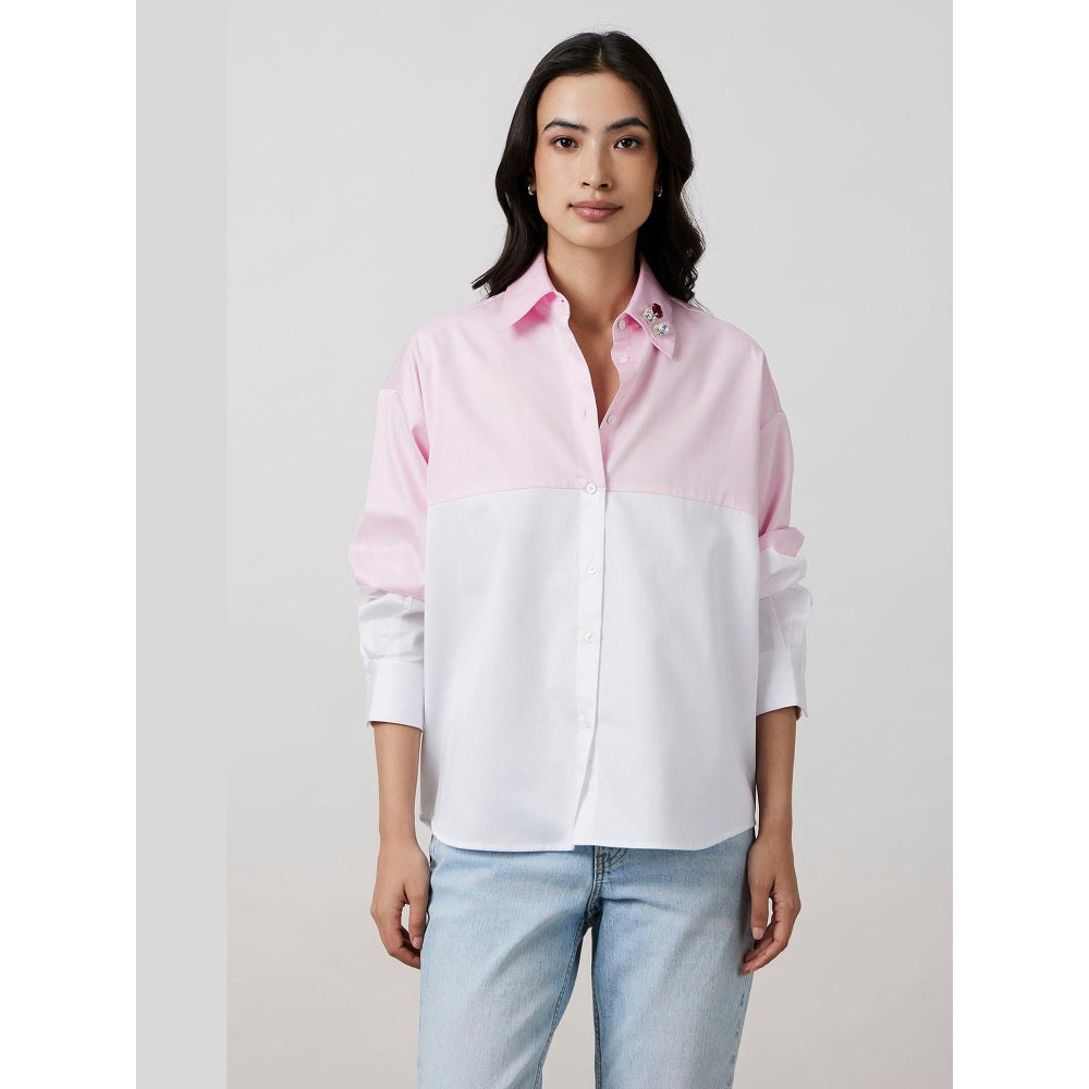 Pallavi Swadi Pastel Pink Block Shirt with Swarovski Collar