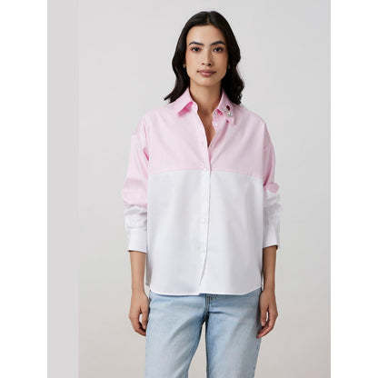 Pallavi Swadi Pastel Pink Block Shirt with Swarovski Collar