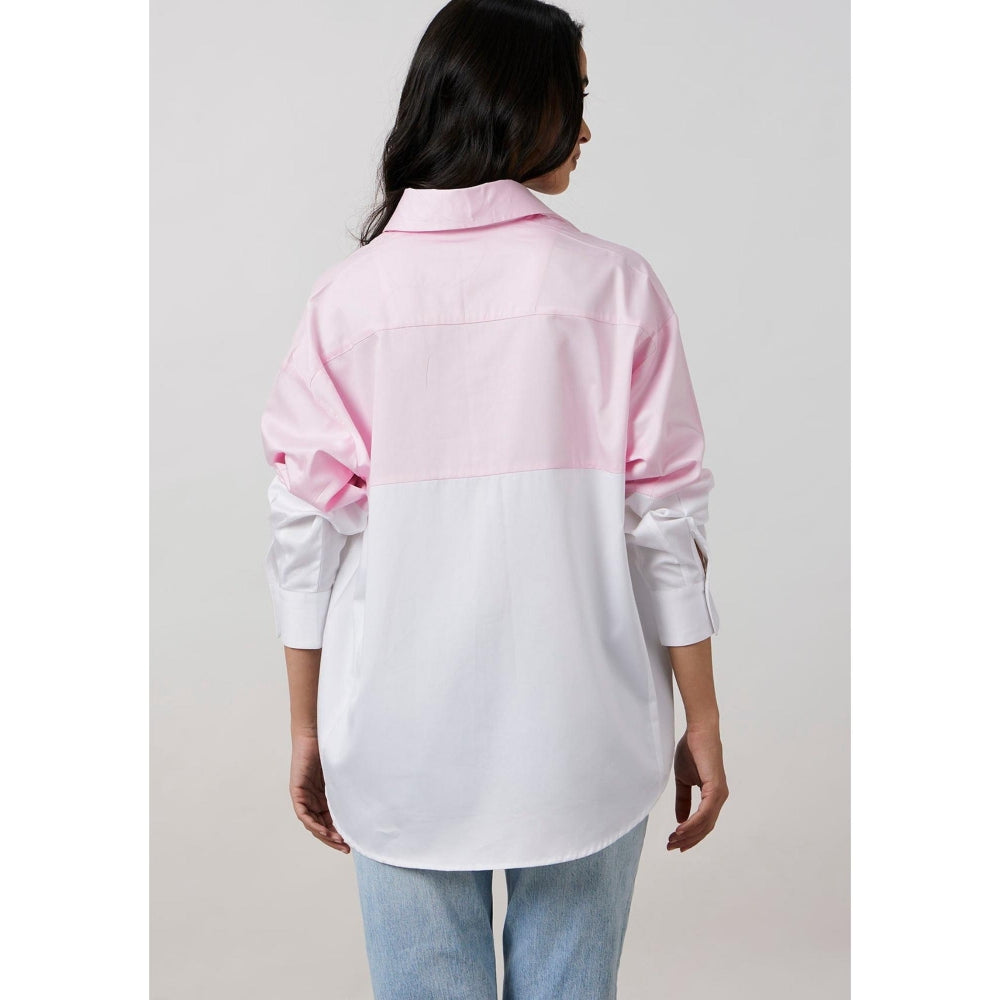 Pallavi Swadi Pastel Pink Block Shirt with Swarovski Collar