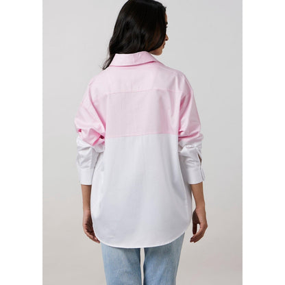 Pallavi Swadi Pastel Pink Block Shirt with Swarovski Collar