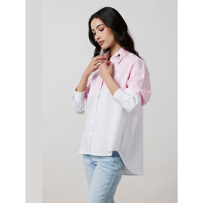Pallavi Swadi Pastel Pink Block Shirt with Swarovski Collar