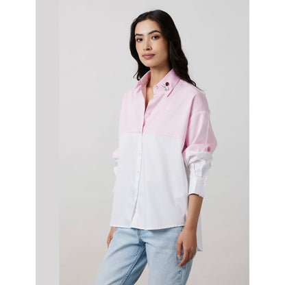Pallavi Swadi Pastel Pink Block Shirt with Swarovski Collar