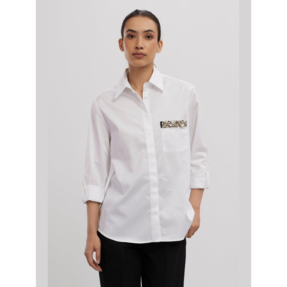 Pallavi Swadi White Pearl Pocket Strip Shirt