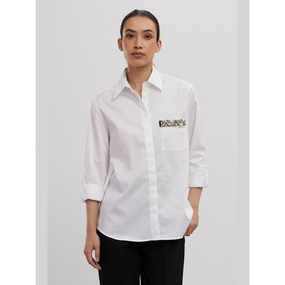 Pallavi Swadi White Pearl Pocket Strip Shirt