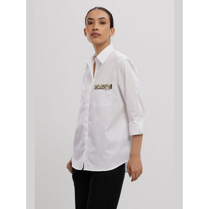 Pallavi Swadi White Pearl Pocket Strip Shirt