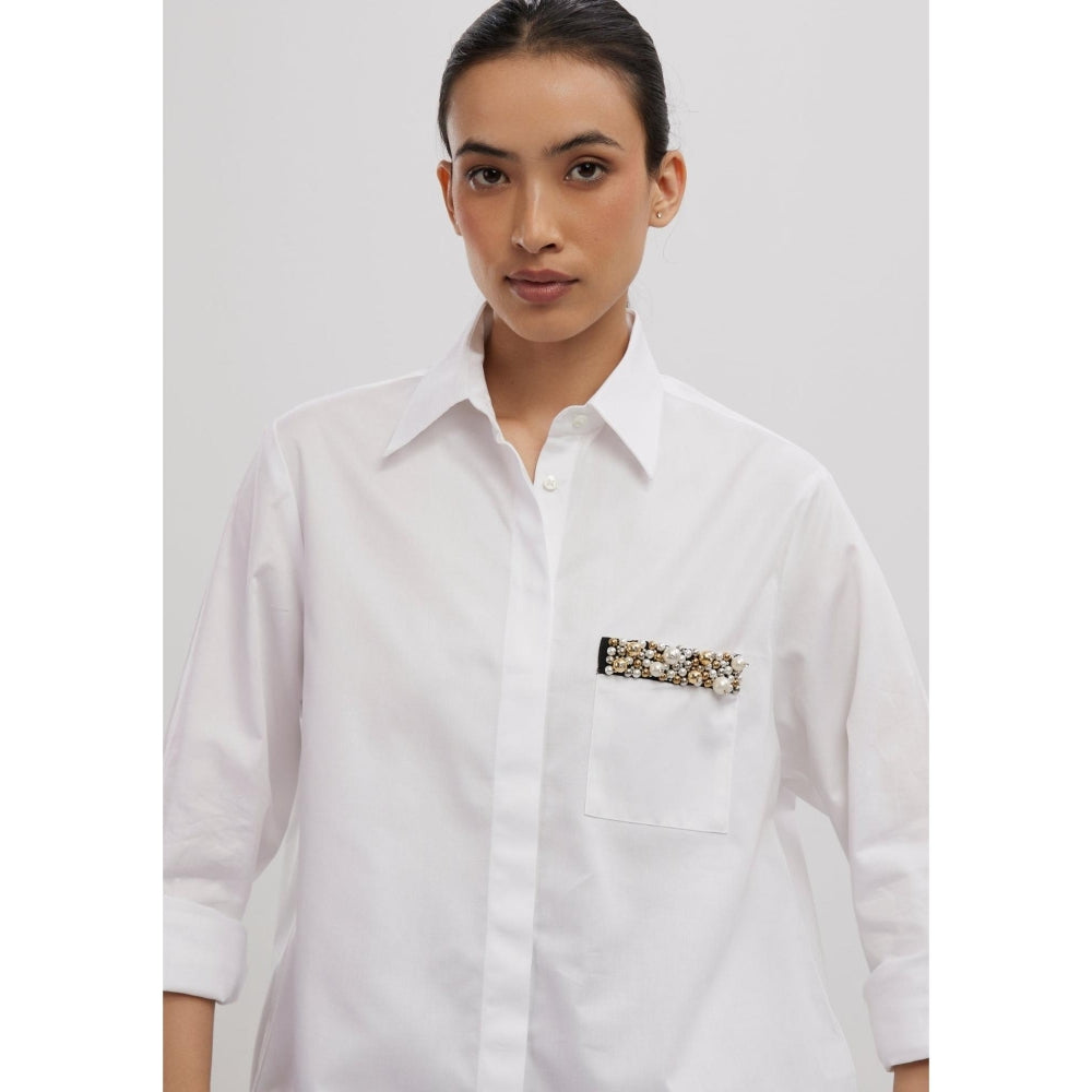 Pallavi Swadi White Pearl Pocket Strip Shirt