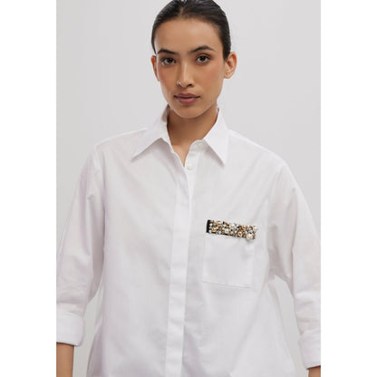 Pallavi Swadi White Pearl Pocket Strip Shirt