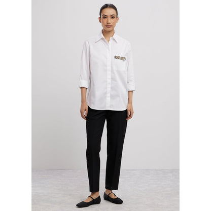 Pallavi Swadi White Pearl Pocket Strip Shirt