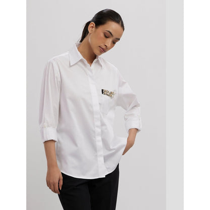 Pallavi Swadi White Pearl Pocket Strip Shirt