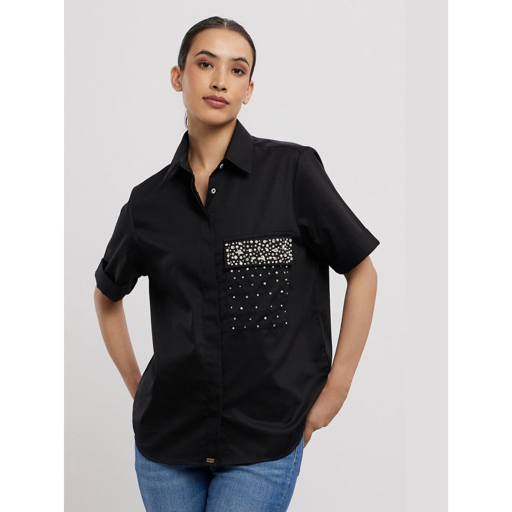 Pallavi Swadi Black Pearl Swarovski Flap Shirt