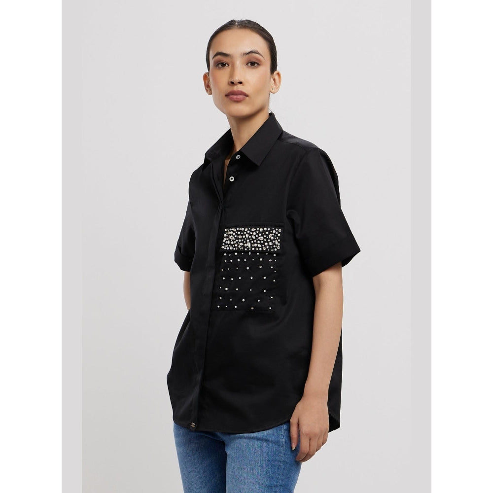 Pallavi Swadi Black Pearl Swarovski Flap Shirt