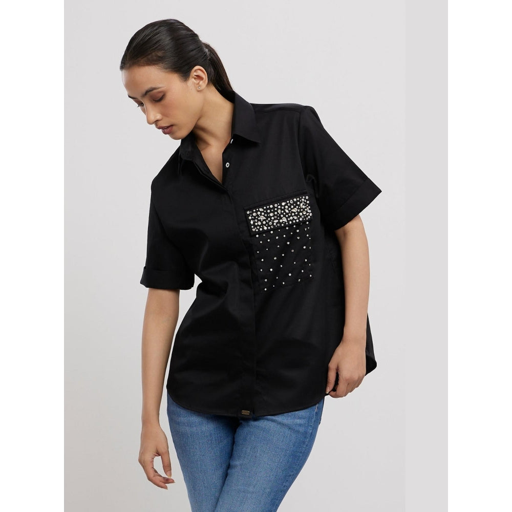 Pallavi Swadi Black Pearl Swarovski Flap Shirt