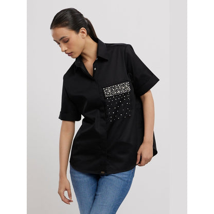 Pallavi Swadi Black Pearl Swarovski Flap Shirt