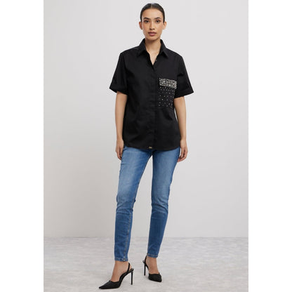 Pallavi Swadi Black Pearl Swarovski Flap Shirt