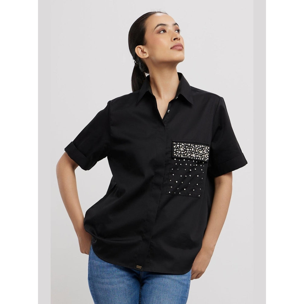 Pallavi Swadi Black Pearl Swarovski Flap Shirt