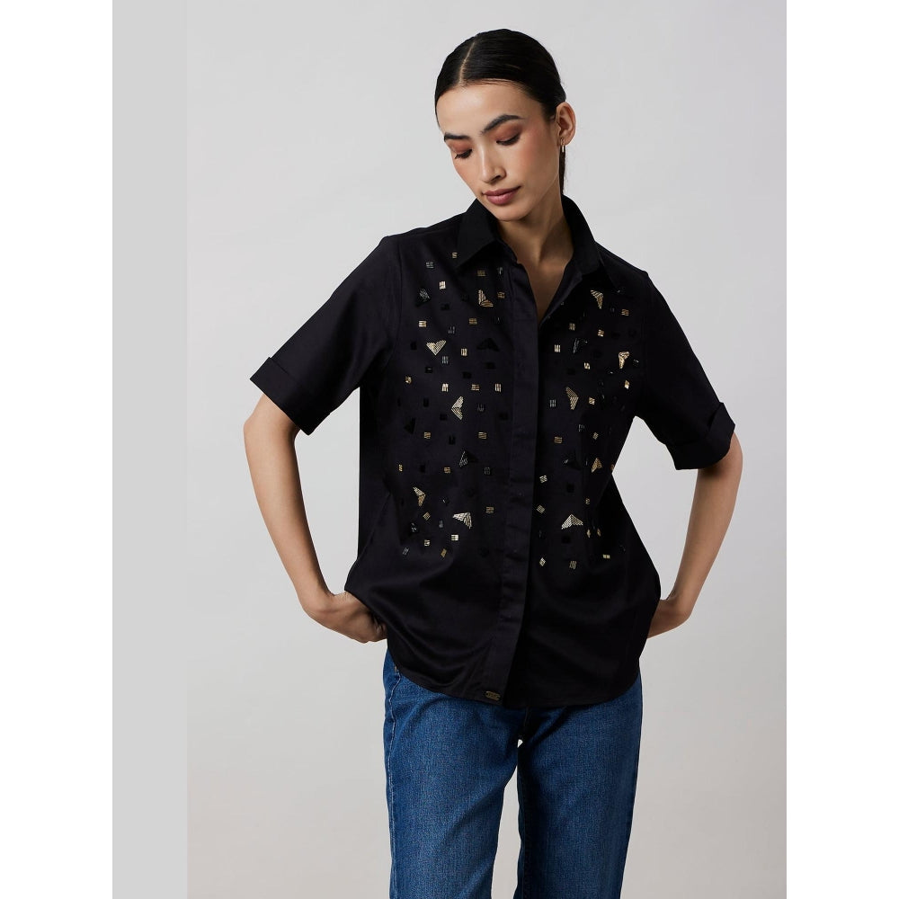 Pallavi Swadi Black Metallic Embroidered Shirt