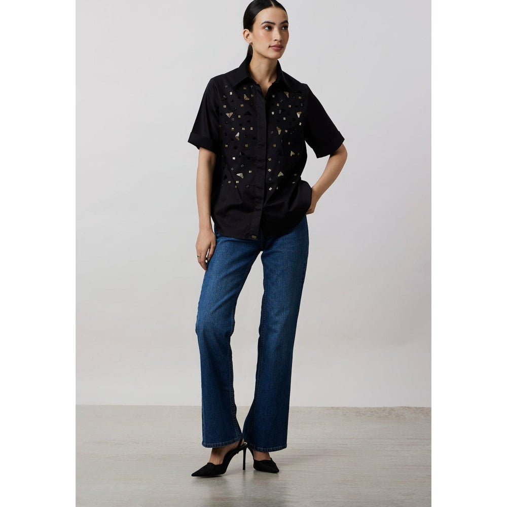 Pallavi Swadi Black Metallic Embroidered Shirt