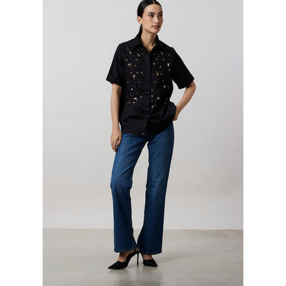 Pallavi Swadi Black Metallic Embroidered Shirt