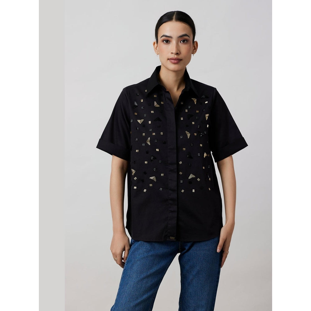 Pallavi Swadi Black Metallic Embroidered Shirt