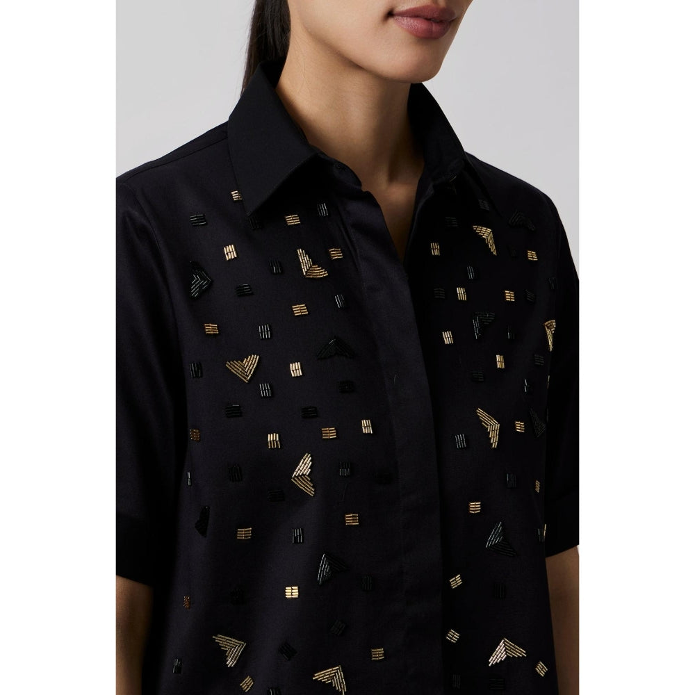 Pallavi Swadi Black Metallic Embroidered Shirt