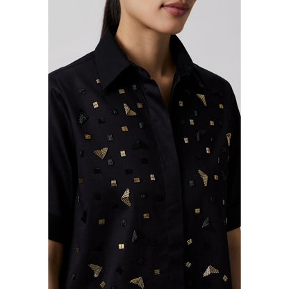 Pallavi Swadi Black Metallic Embroidered Shirt