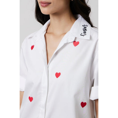 Pallavi Swadi Karishma Kapoor In White Red Heart Embroidered Shirt