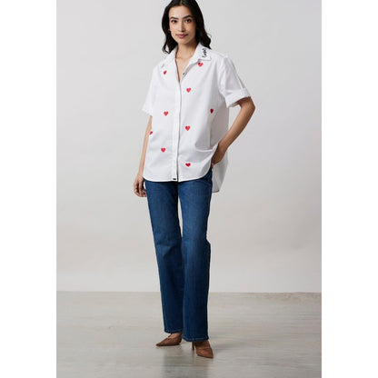 Pallavi Swadi Karishma Kapoor In White Red Heart Embroidered Shirt