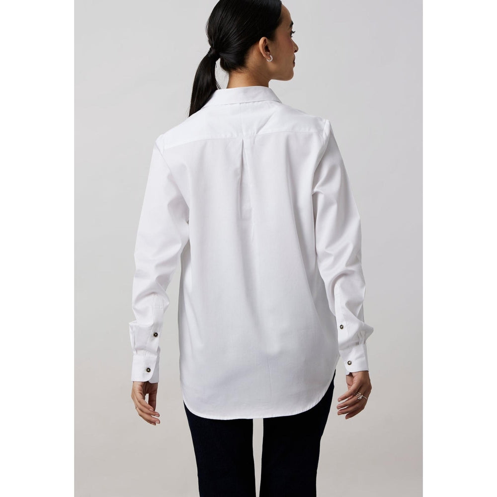 Pallavi Swadi White Emerald Swarovski Button Collar Shirt